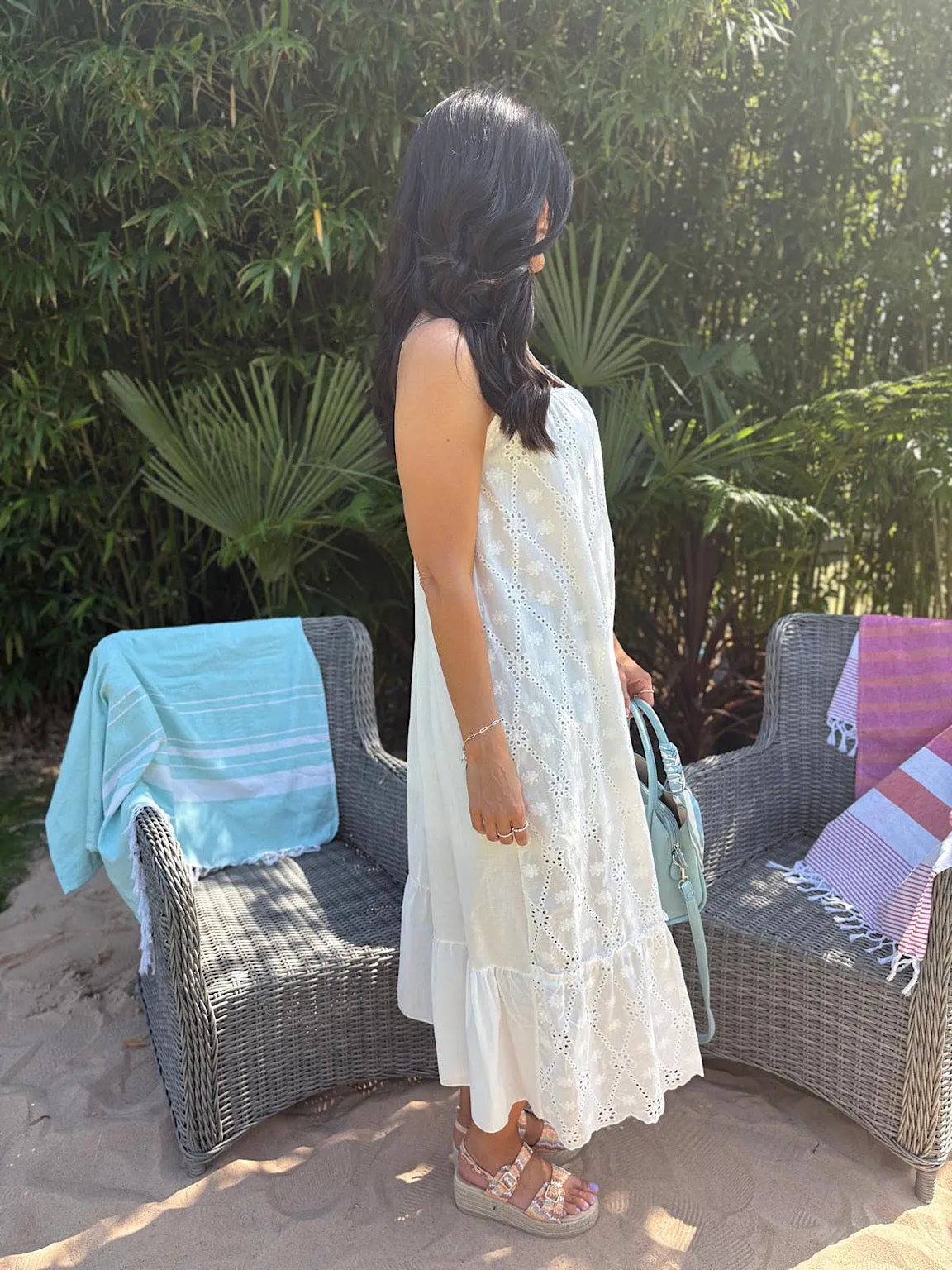 White Broderie Detail Strappy Dress Joanna