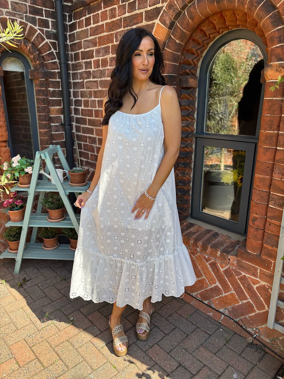 White Broderie Detail Strappy Dress Joanna