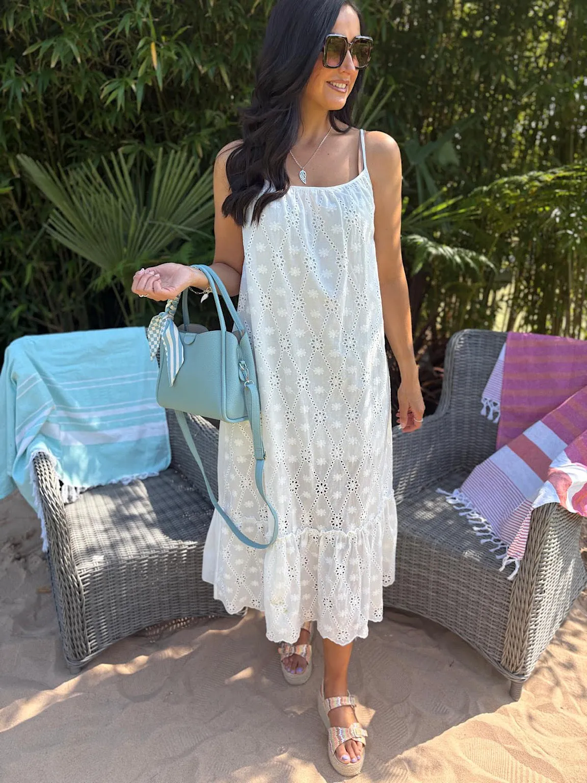 White Broderie Detail Strappy Dress Joanna