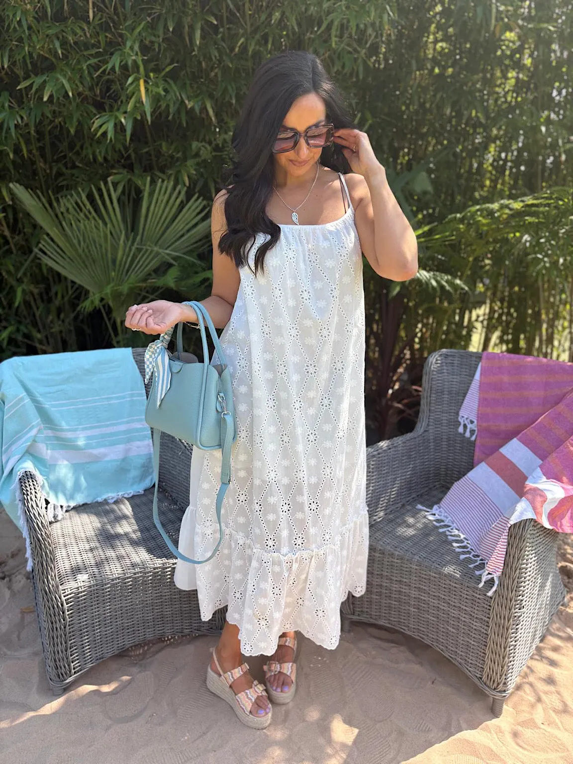 White Broderie Detail Strappy Dress Joanna