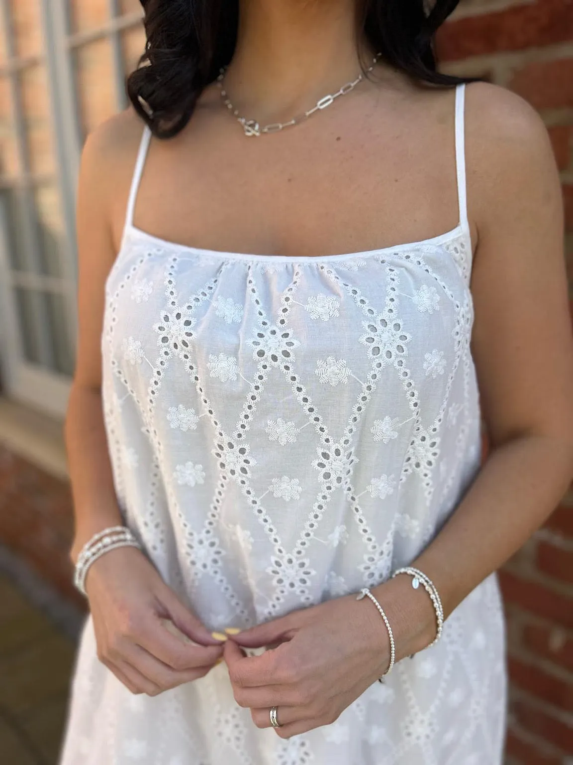 White Broderie Detail Strappy Dress Joanna