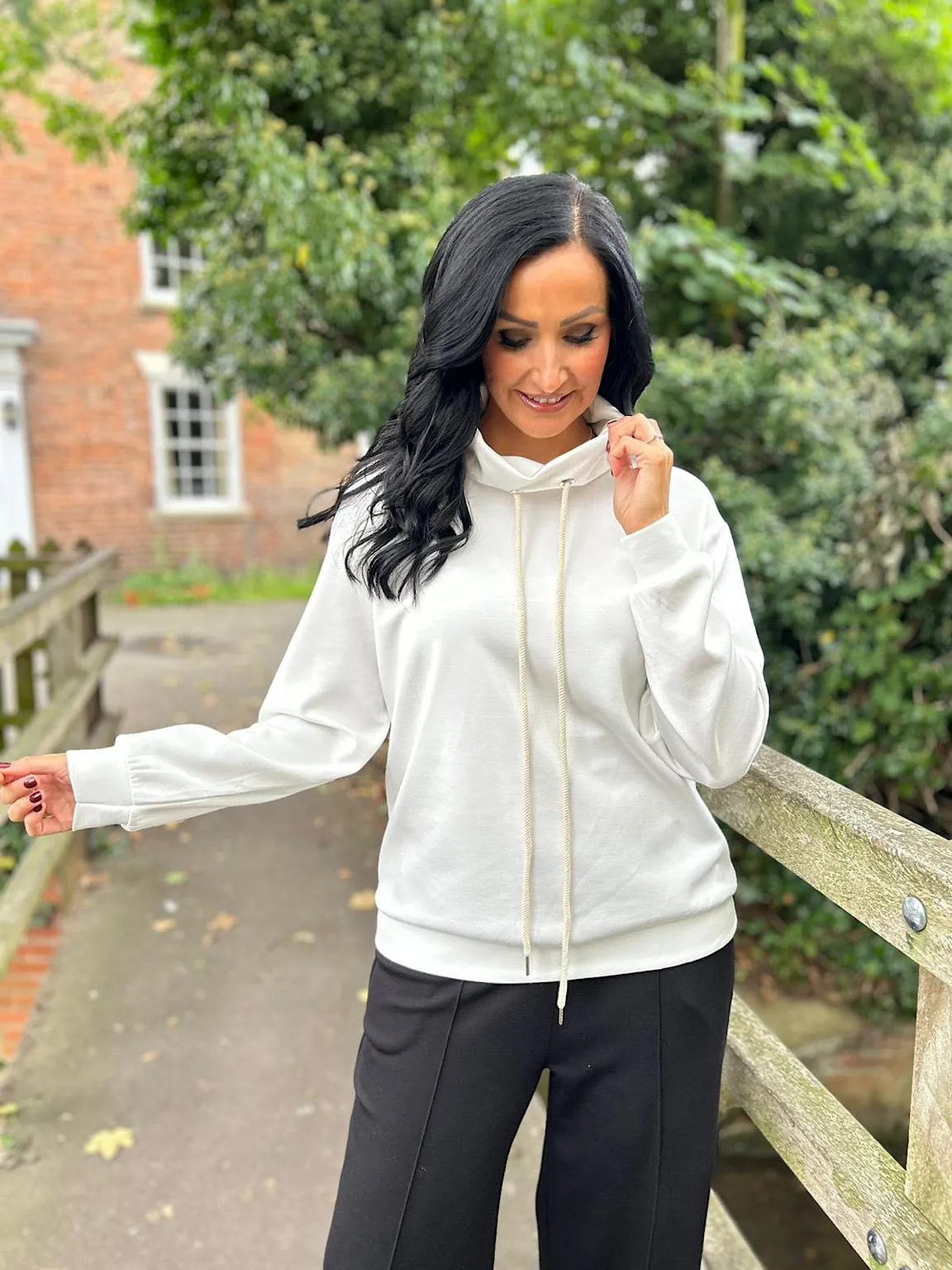 White Drawstring High Neck Sweatshirt Esme