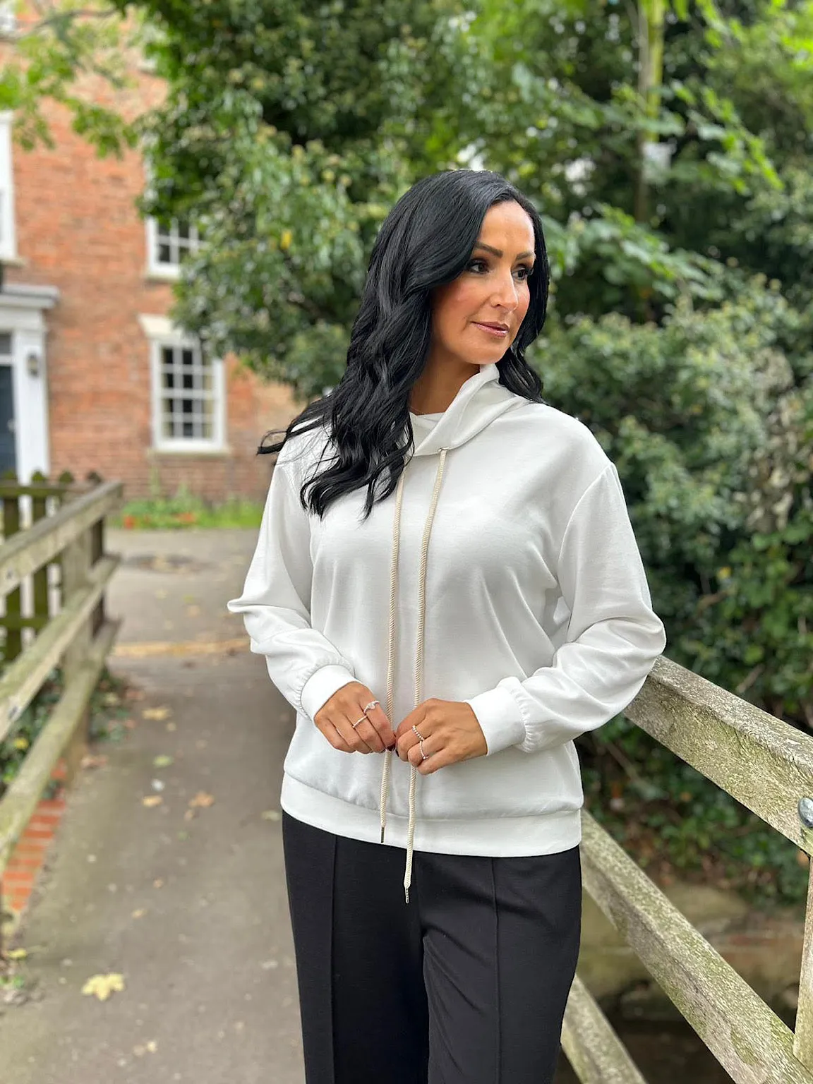 White Drawstring High Neck Sweatshirt Esme