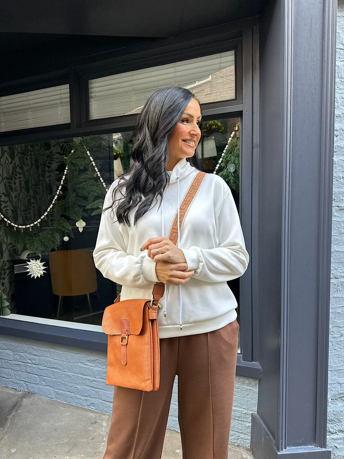 White Drawstring High Neck Sweatshirt Esme