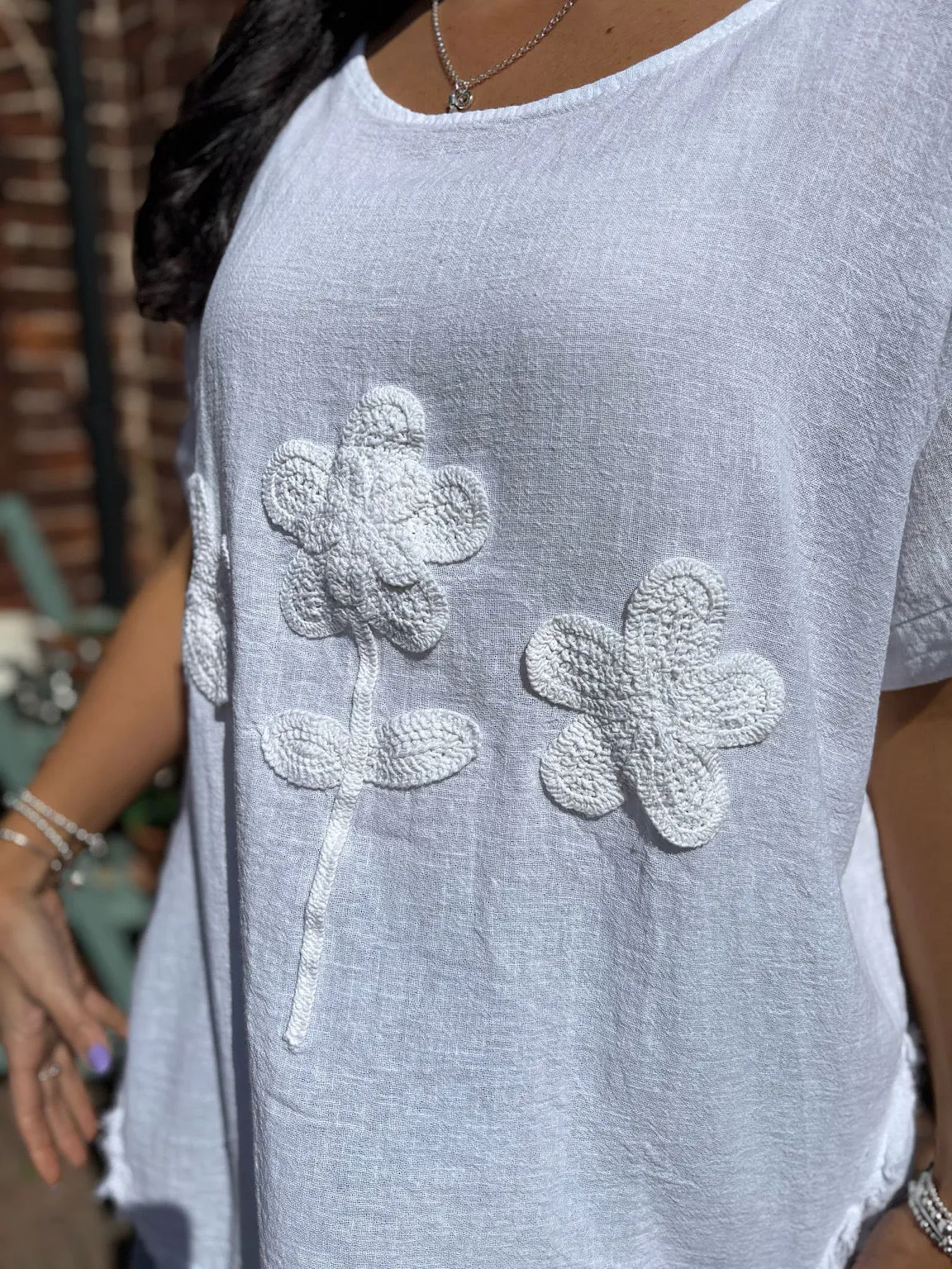 White Embroidered Flower Top Sarah