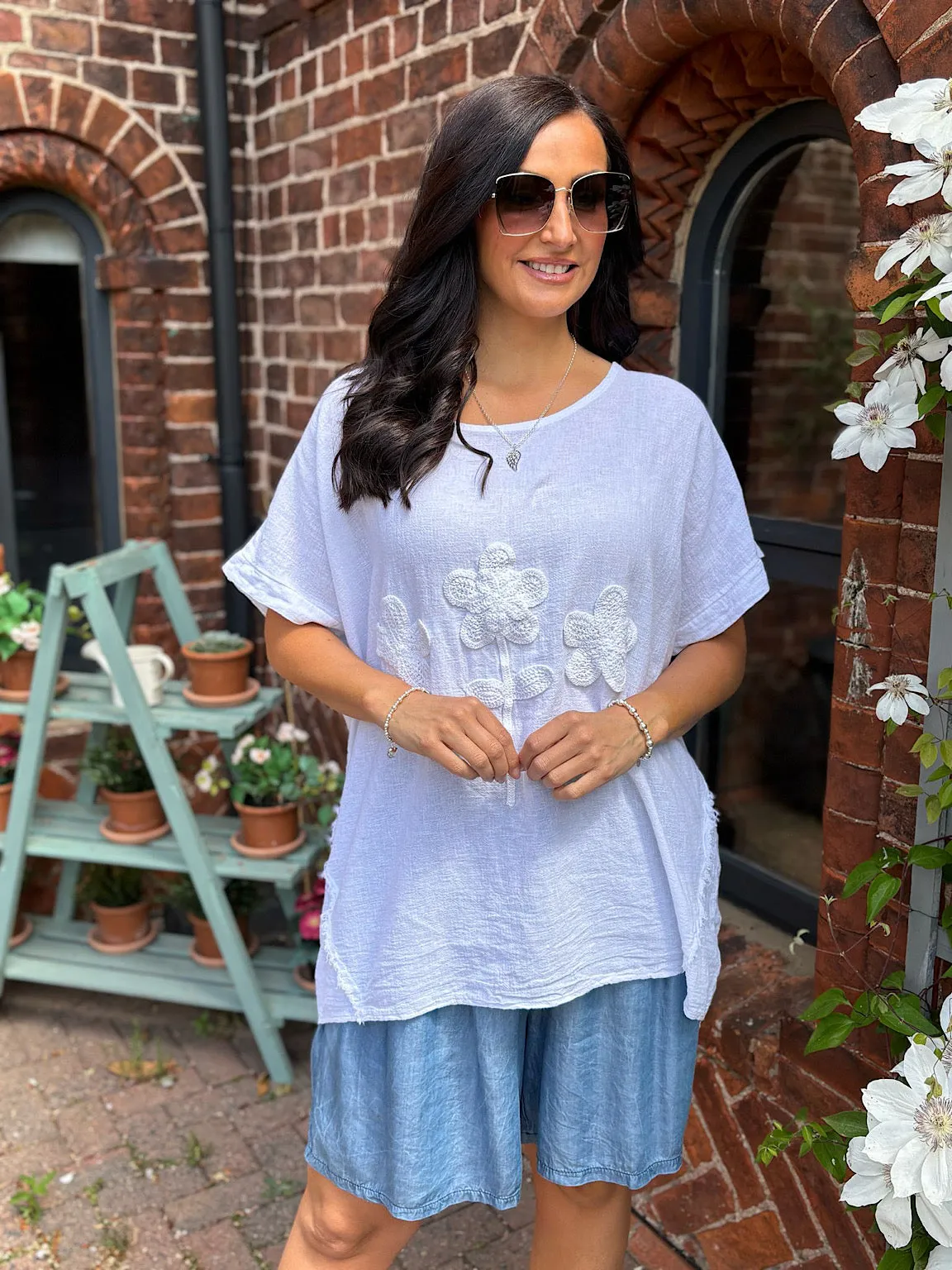 White Embroidered Flower Top Sarah