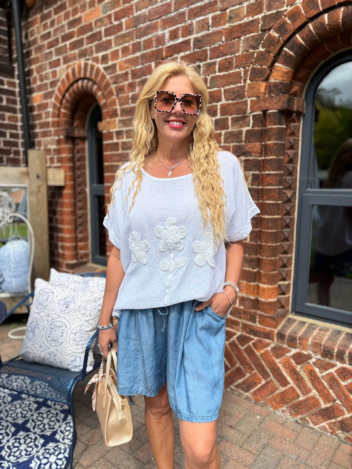 White Embroidered Flower Top Sarah