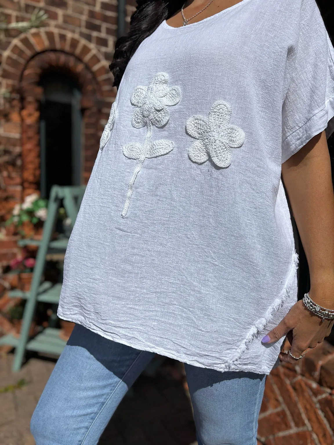 White Embroidered Flower Top Sarah
