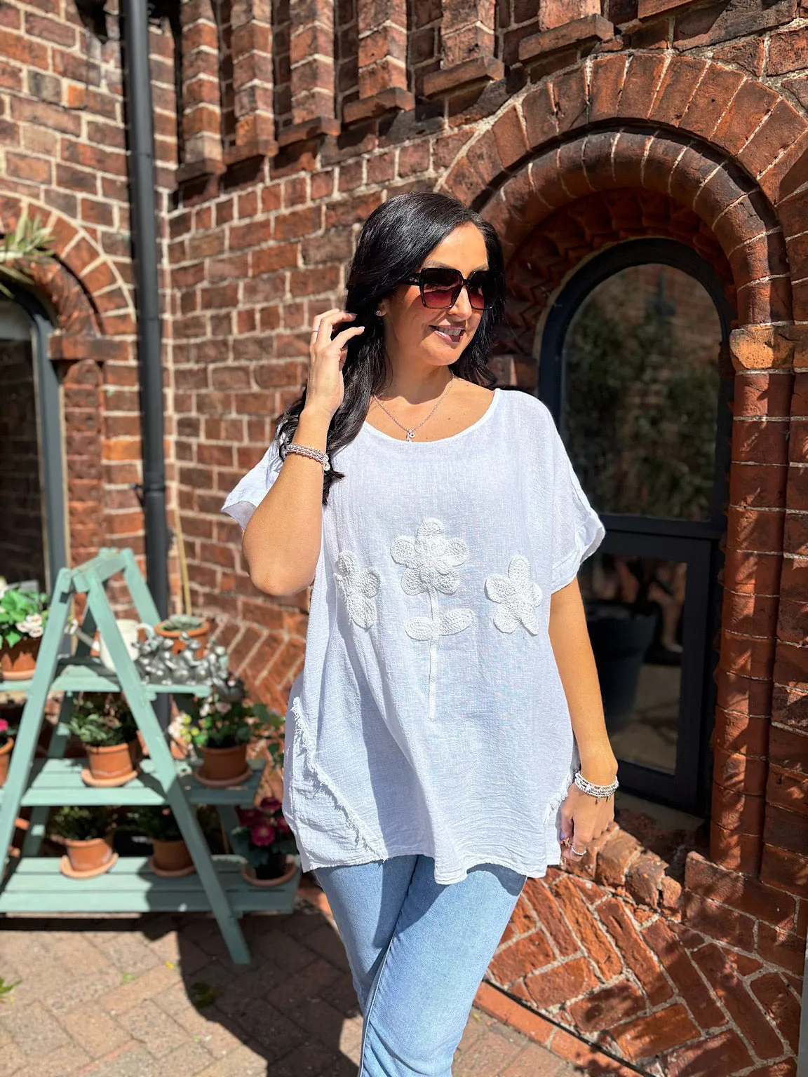 White Embroidered Flower Top Sarah