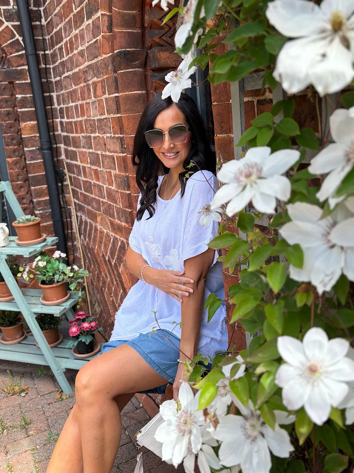 White Embroidered Flower Top Sarah