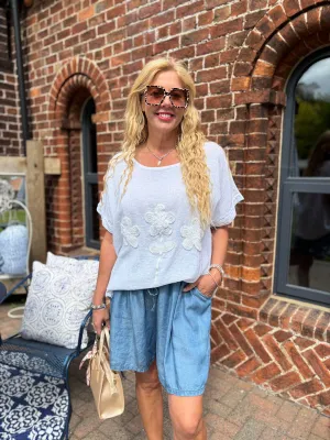 White Embroidered Flower Top Sarah