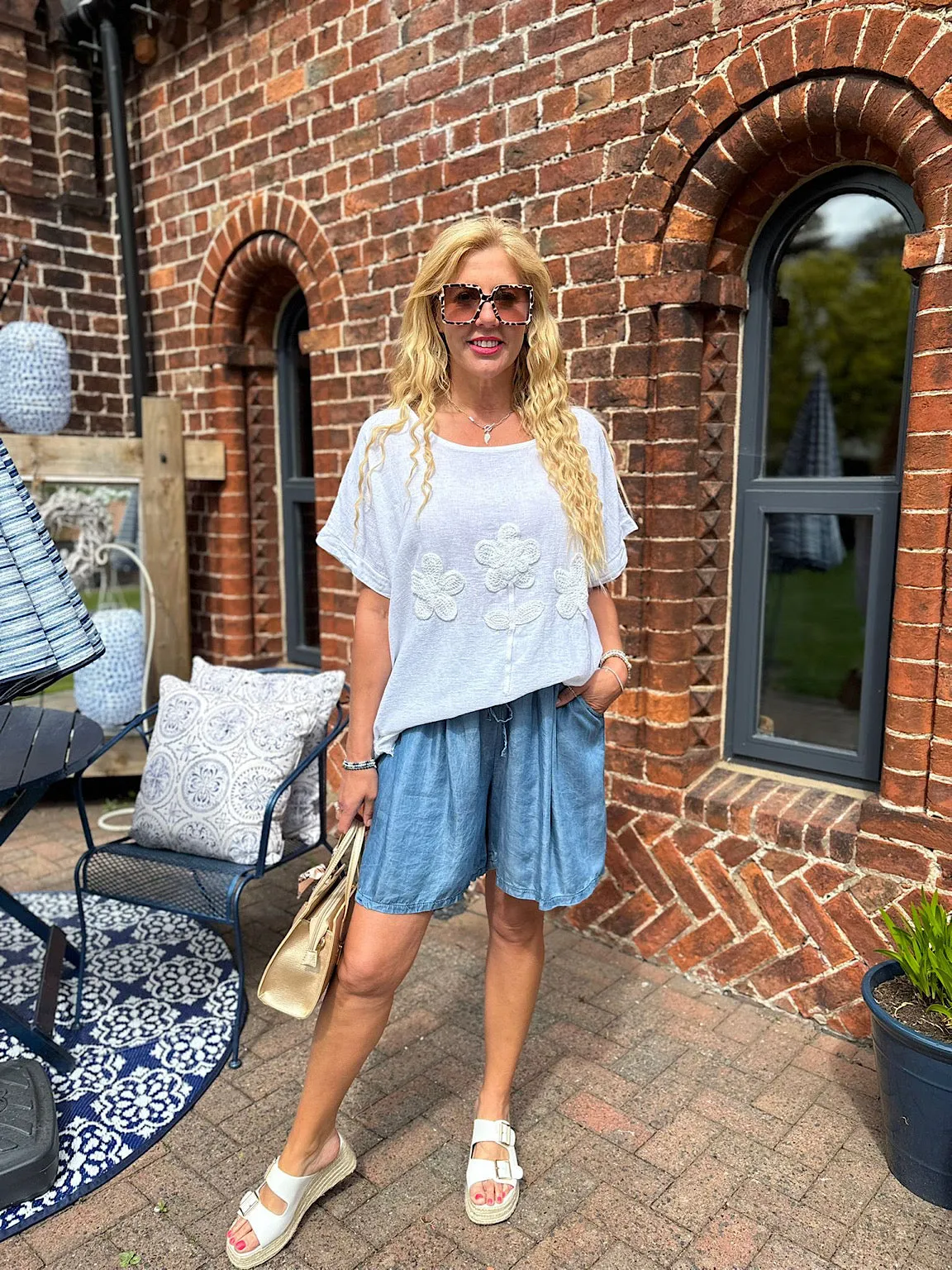 White Embroidered Flower Top Sarah