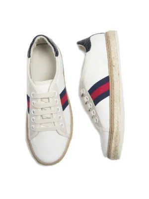 White Fabric Lace-Up Espadrille Sneaker with Web Detail