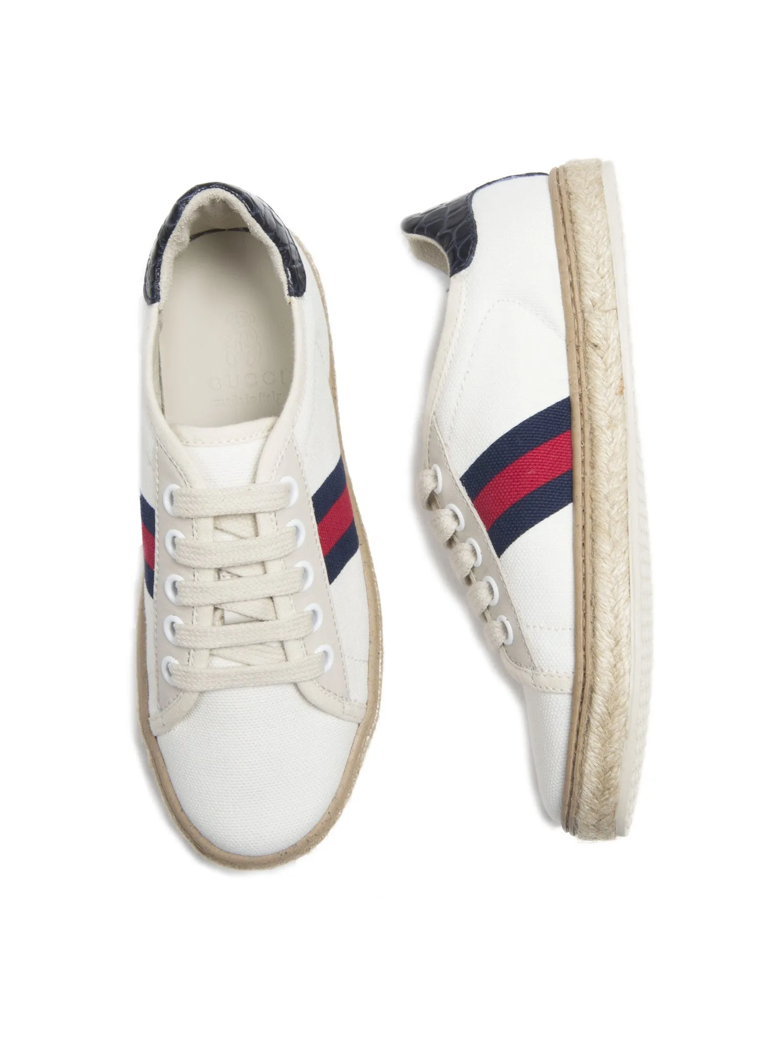 White Fabric Lace-Up Espadrille Sneaker with Web Detail