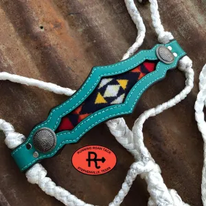 White Mule Tape Halter with Turquoise Leather Nose with Inlaid Wool and Lead 2