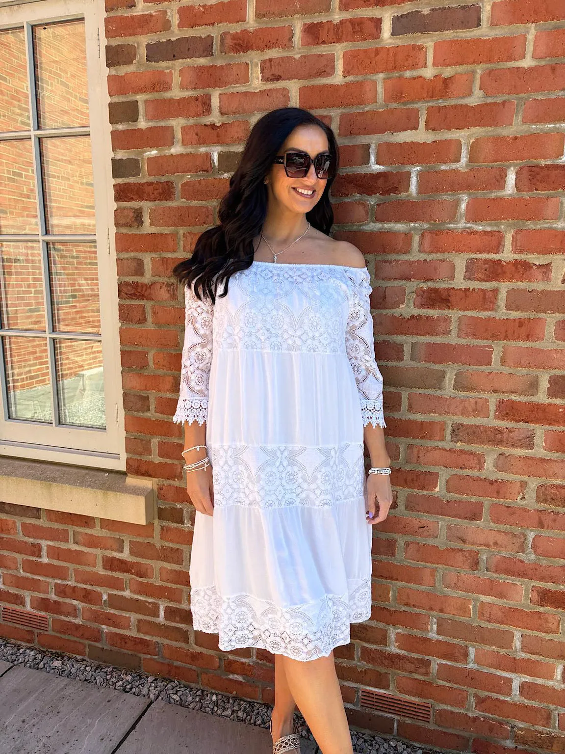 White Tiered Lace Dress Candice