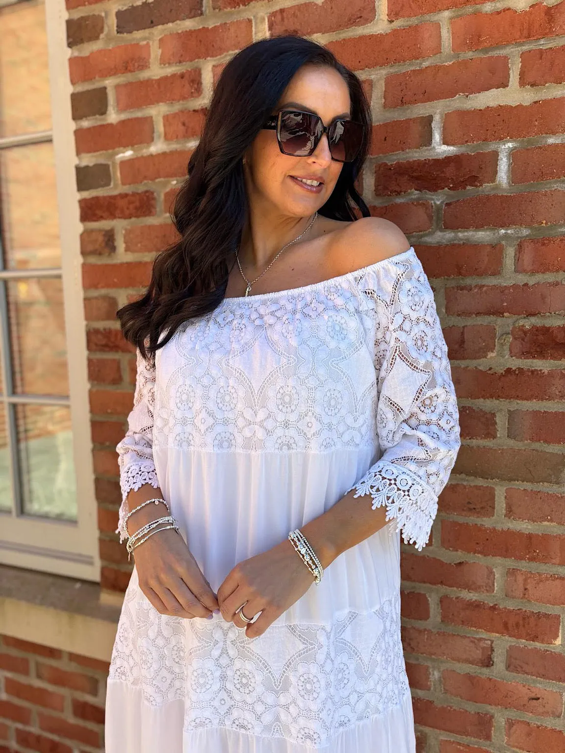 White Tiered Lace Dress Candice