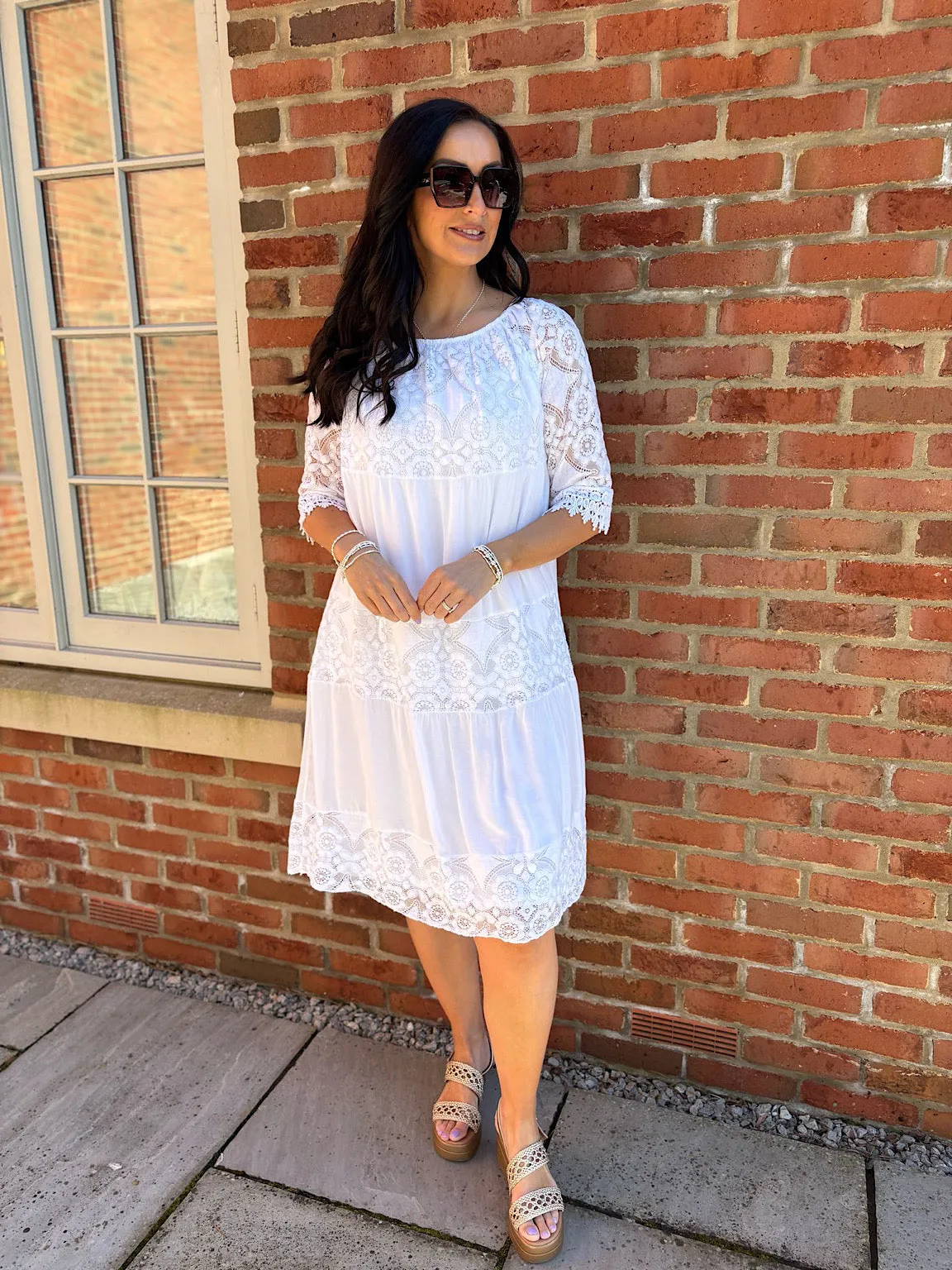 White Tiered Lace Dress Candice