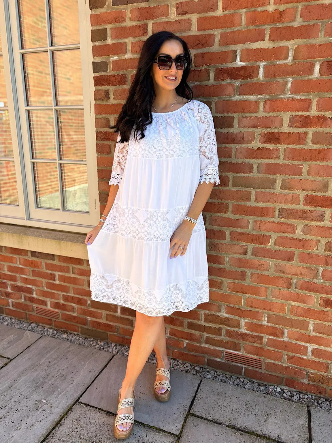 White Tiered Lace Dress Candice