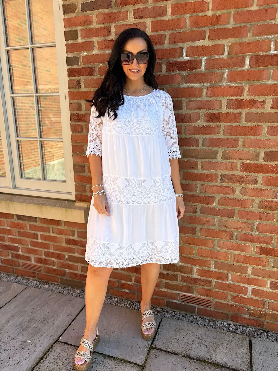 White Tiered Lace Dress Candice