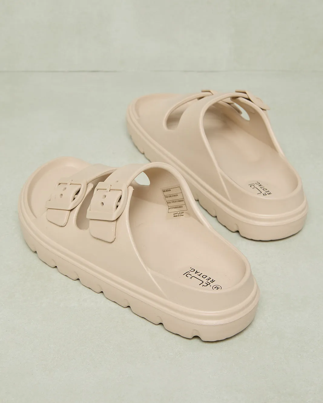 Women Beige Buckle Trim Slide