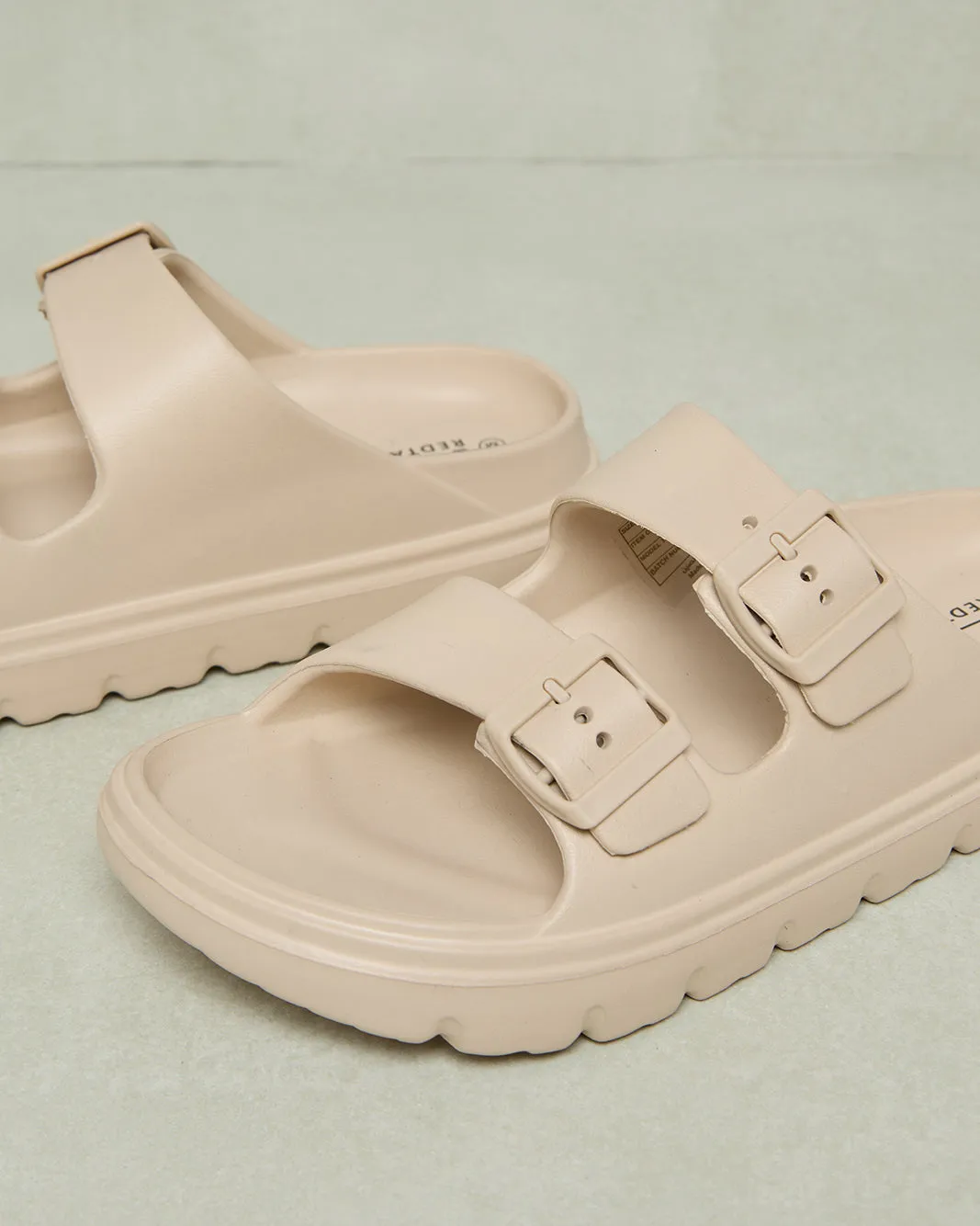 Women Beige Buckle Trim Slide