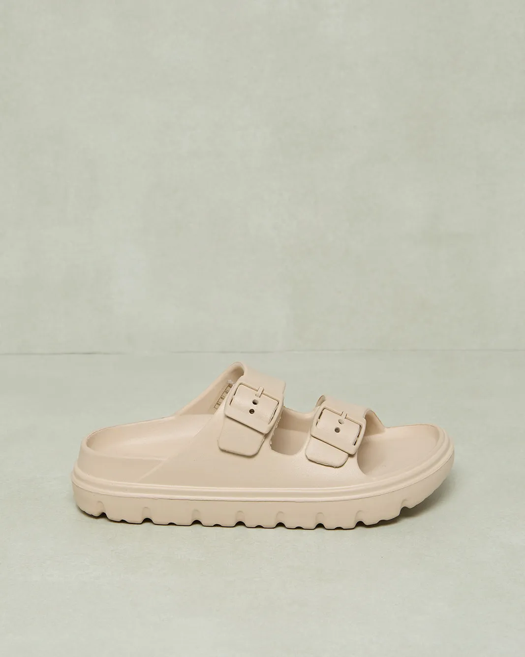 Women Beige Buckle Trim Slide
