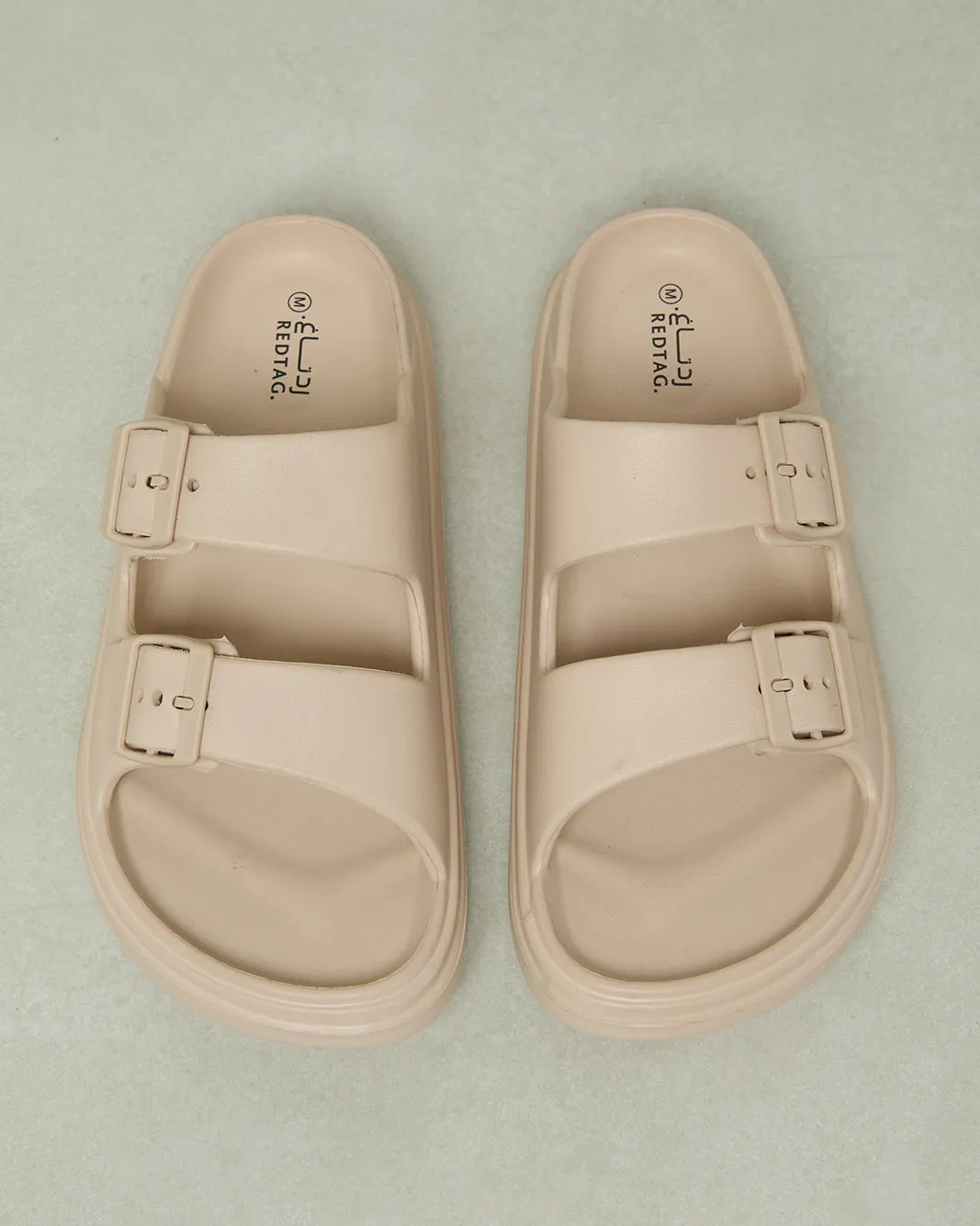 Women Beige Buckle Trim Slide
