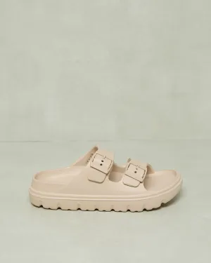 Women Beige Buckle Trim Slide