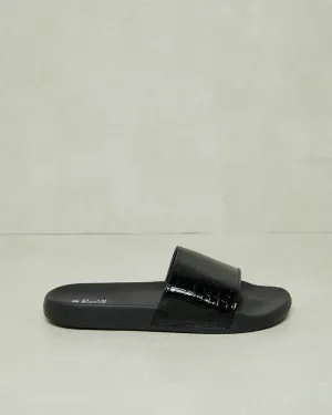 Women Black Textured Slide