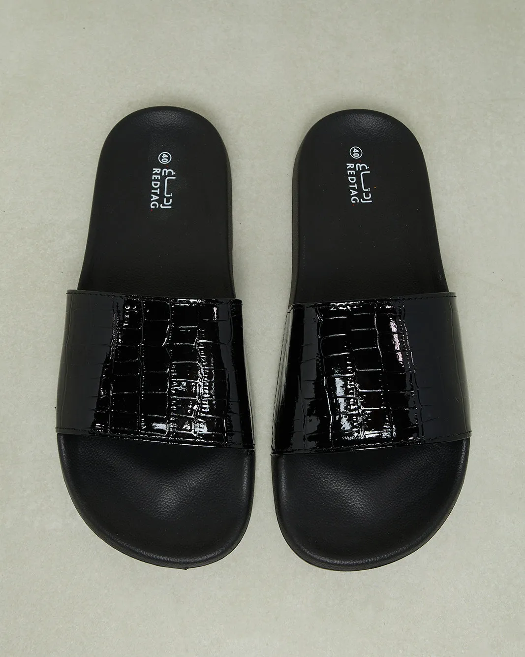 Women Black Textured Slide