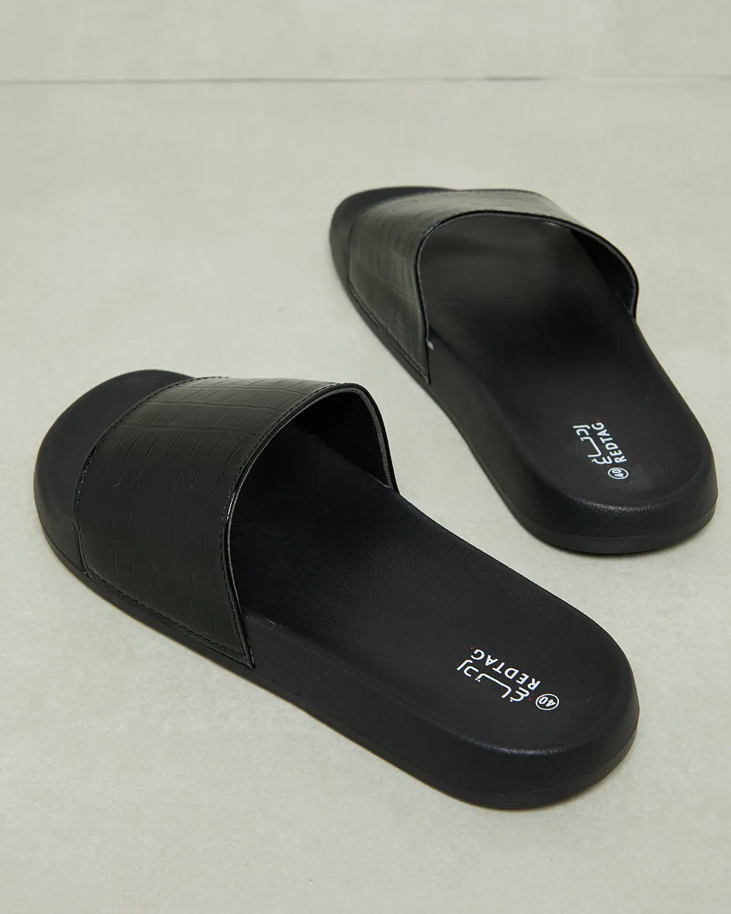 Women Black Textured Slide
