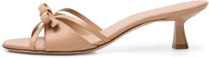 Women Heeled Sandals Mules Round Open Toe Bow Slides Low Kitten Heels Silp On Slippers Casual Stiletto Wedding Dress Slide Shoes