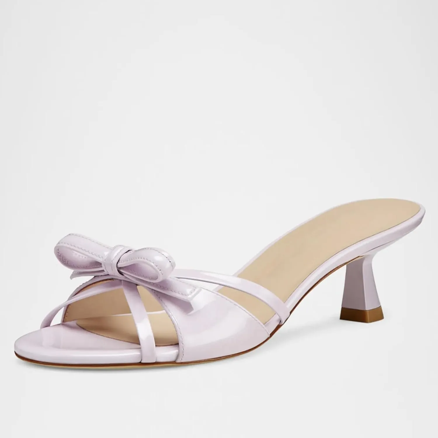 Women Heeled Sandals Mules Round Open Toe Bow Slides Low Kitten Heels Silp On Slippers Casual Stiletto Wedding Dress Slide Shoes