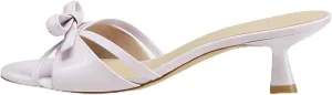 Women Heeled Sandals Mules Round Open Toe Bow Slides Low Kitten Heels Silp On Slippers Casual Stiletto Wedding Dress Slide Shoes
