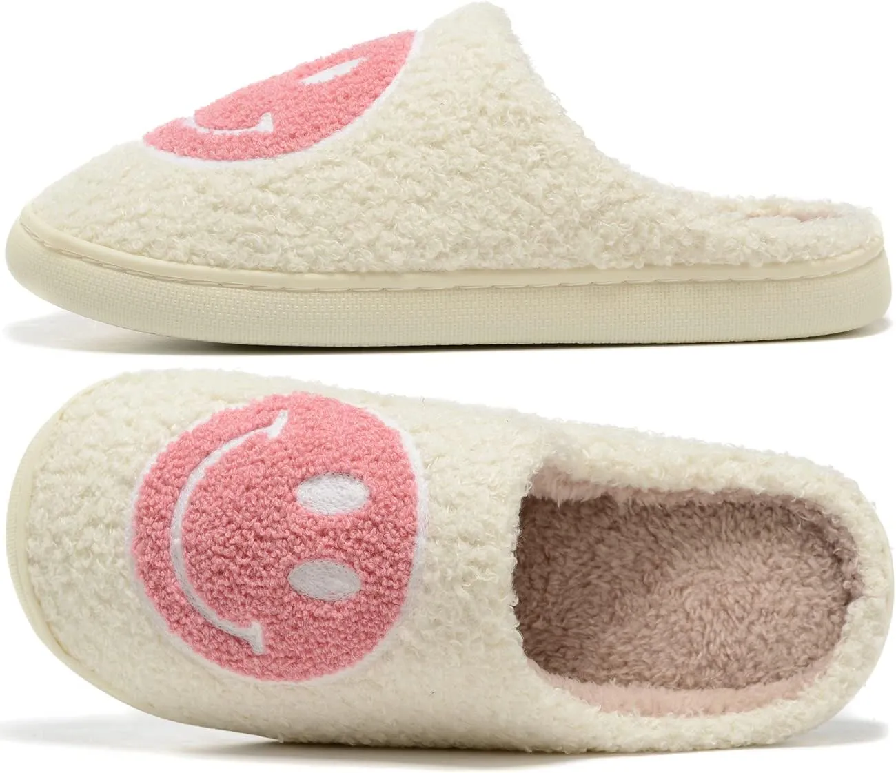 Women Men Retro Fuzzy Face Slippers Retro Soft Fluffy Warm Home Non-Slip Couple Style Casual Happy Face Slippers Soft Memory Foam Fuzzy Slides Indoor Outdoor Anti-Skid Warm Cozy Foam Slide
