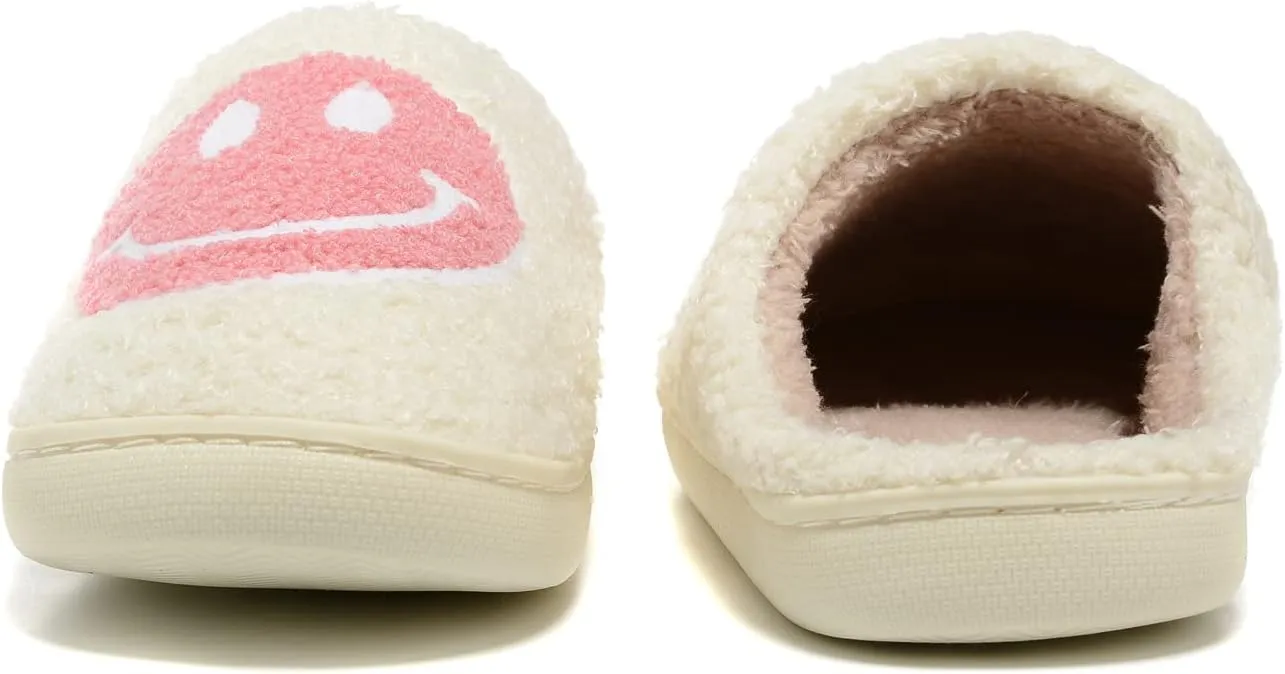 Women Men Retro Fuzzy Face Slippers Retro Soft Fluffy Warm Home Non-Slip Couple Style Casual Happy Face Slippers Soft Memory Foam Fuzzy Slides Indoor Outdoor Anti-Skid Warm Cozy Foam Slide