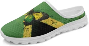 Womens Backless Shoes Flags Print Walking Mules Slip-on Closed Toe Slippers Breathable Mesh Sneakers