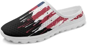 Womens Backless Shoes Flags Print Walking Mules Slip-on Closed Toe Slippers Breathable Mesh Sneakers