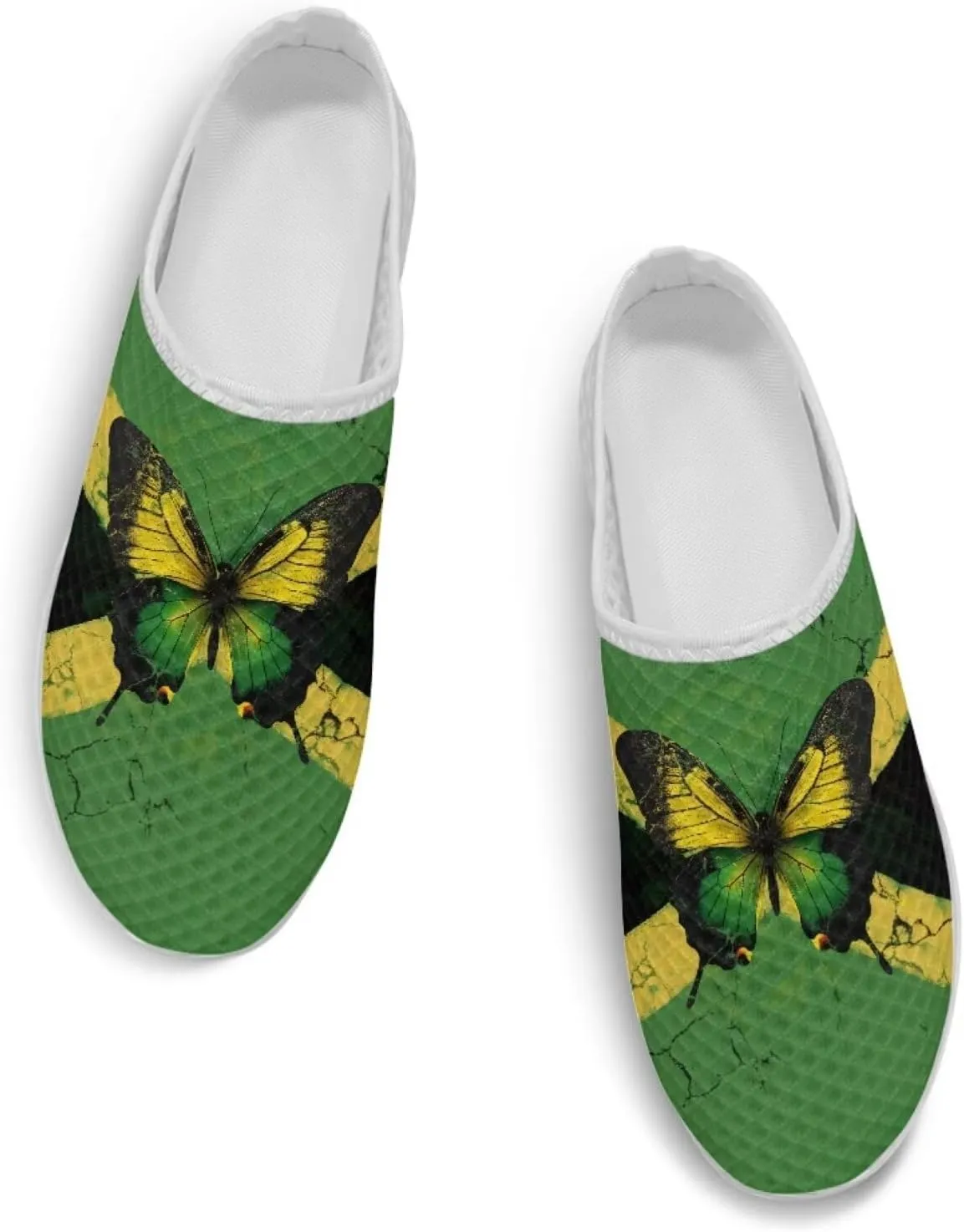 Womens Backless Shoes Flags Print Walking Mules Slip-on Closed Toe Slippers Breathable Mesh Sneakers