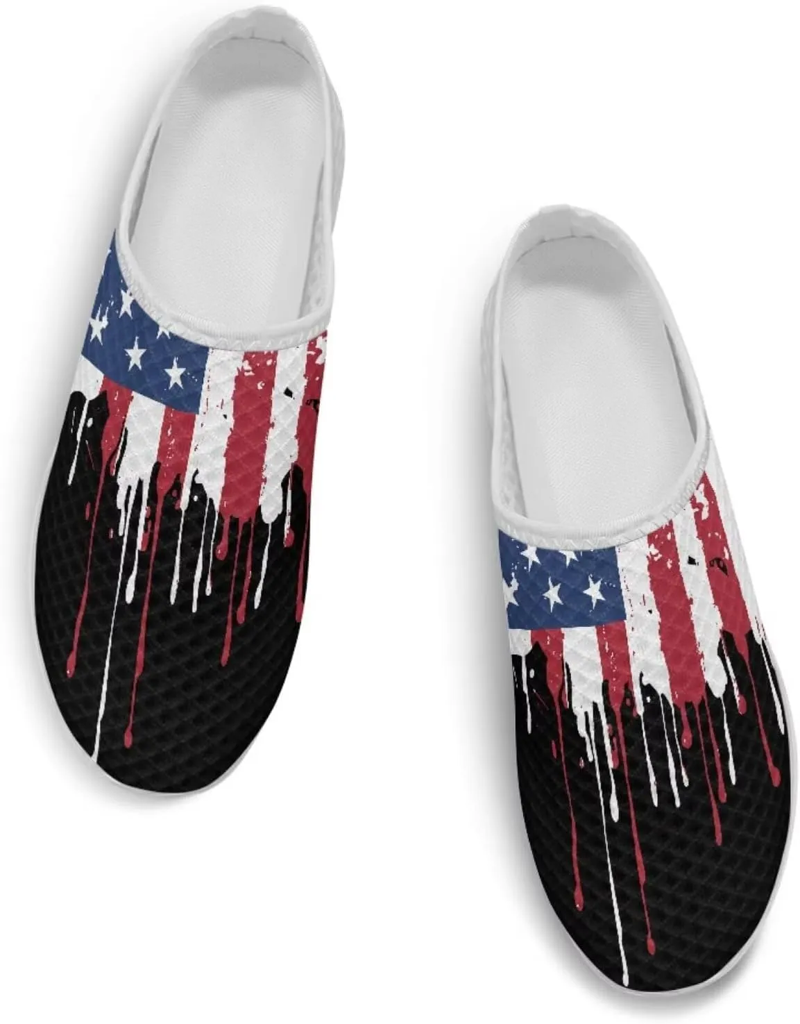 Womens Backless Shoes Flags Print Walking Mules Slip-on Closed Toe Slippers Breathable Mesh Sneakers