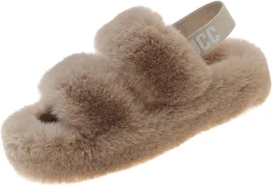 Women's Fuzzy Slippers Adjustable Fluffy Thick Sole Cozy Comfy Memory Foam Open Toe House Slippers Faux Fur Soft Plush Two Band Slides Anti-Skid Indoor Outdoor Home Bedroom for Women