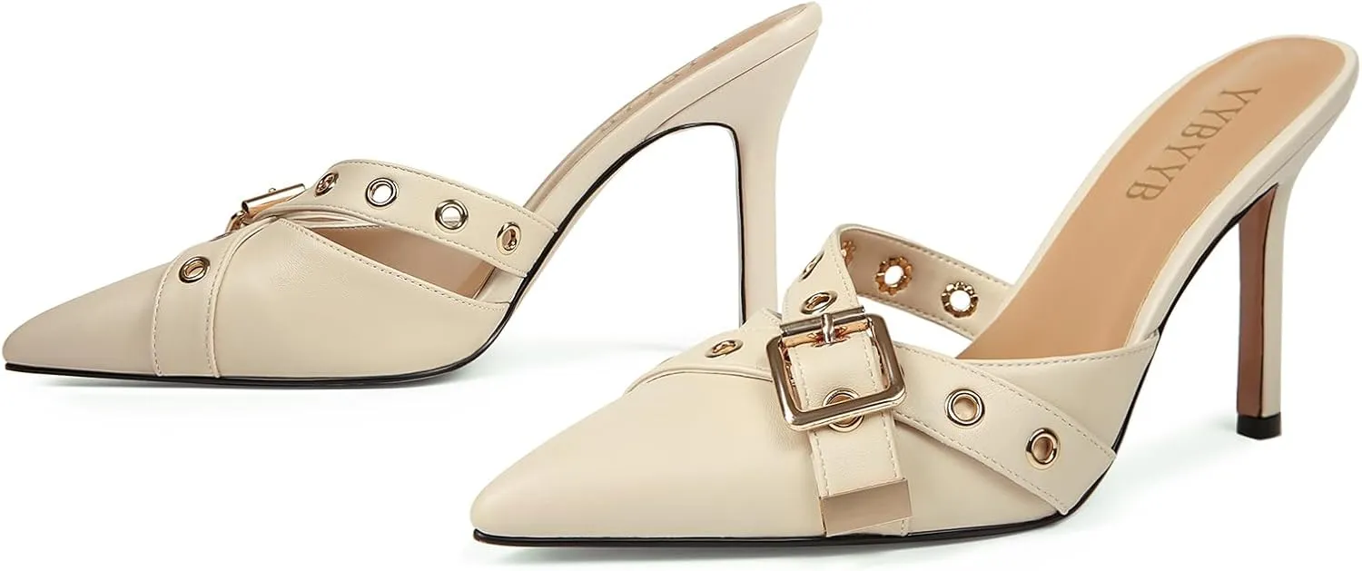 Women's High Heels Pointed Closed Toe Mule Heels Bow Studded Stiletto Heel Dress Bridal Elegant Wedding Sexy Party Pumps shoes