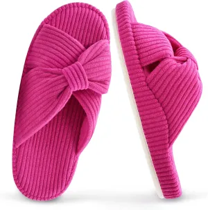 Women's Orthopedic Arch Support Open Toe House Slippers for Plantar Fasciitis Ladies Cozy Memory Foam Bedroom Gift Slippers Fluffy Corduroy Bow Crossband Slide
