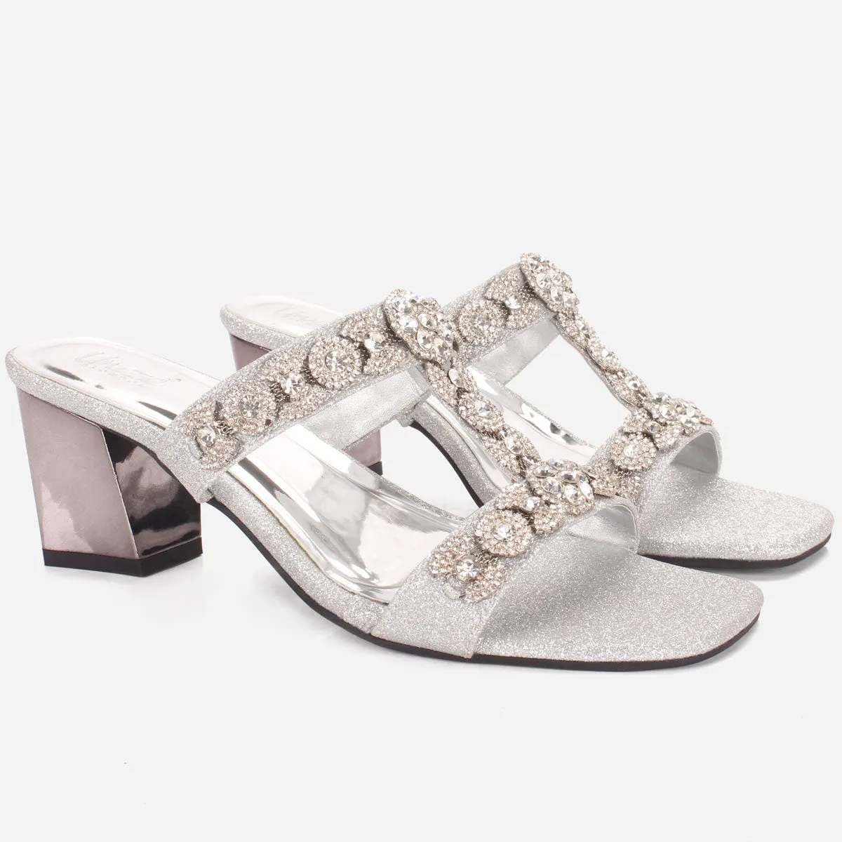 Women's "HIRAX" Decorated Block Heel Slide in Sandals