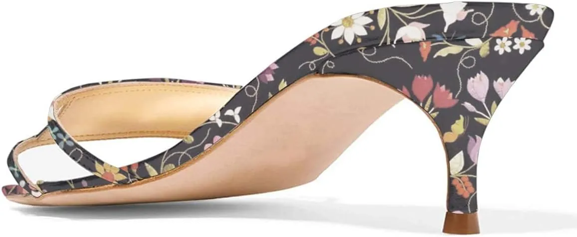 YDN Women's Square Open Toe Low Kitten Heels Slide Sandals Cutout Mules Pumps Summer Party Dress Shoes