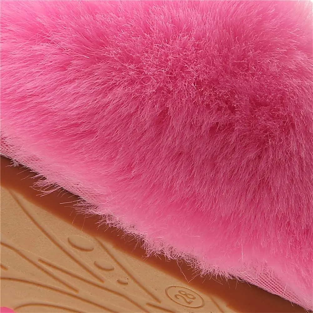 YESBOR Women's Faux Fur Fluffy Fuzzy Slippers Closed Toe Warm Winter House Slides Shoes