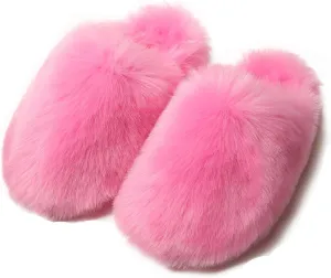 YESBOR Women's Faux Fur Fluffy Fuzzy Slippers Closed Toe Warm Winter House Slides Shoes