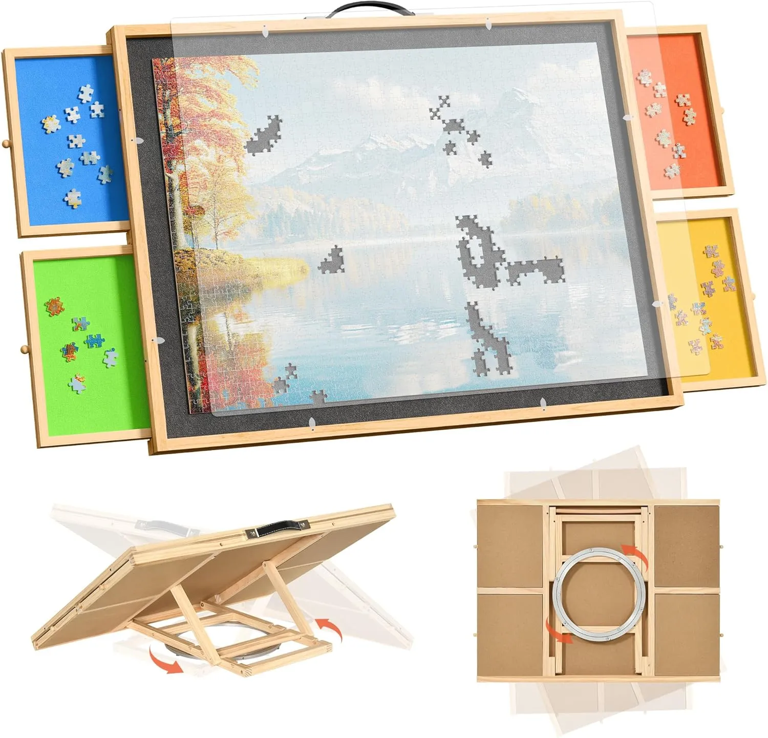 YITAHOME Rotating Puzzle Board with Drawers, Wooden Tilting Puzzle Table 1000 Pieces, 2 in 1 Rotated and Tilted, 4 Tiltable Positions Jigsaw Puzzle Desk with Spinning Lazy Susan
