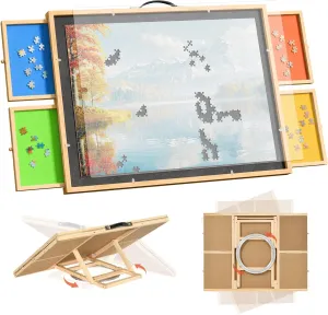 YITAHOME Rotating Puzzle Board with Drawers, Wooden Tilting Puzzle Table 1000 Pieces, 2 in 1 Rotated and Tilted, 4 Tiltable Positions Jigsaw Puzzle Desk with Spinning Lazy Susan